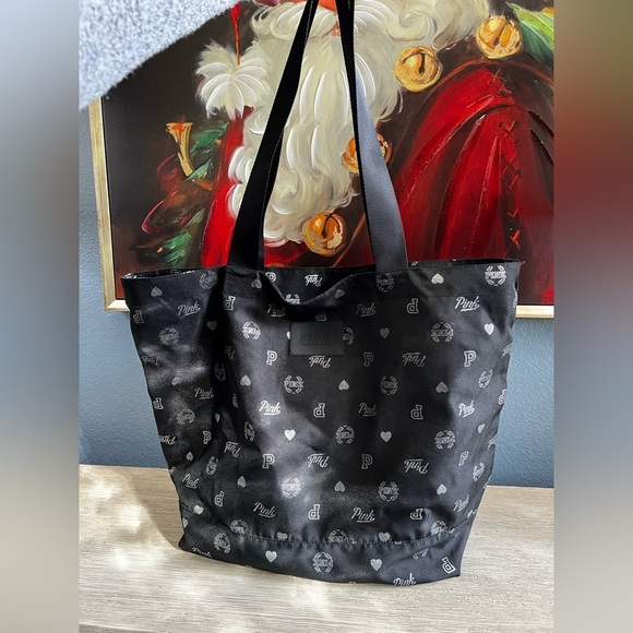 PINK Victoria's Secret Handbags - PINK Victoria's Secret Black and Gray Heart Large Tote